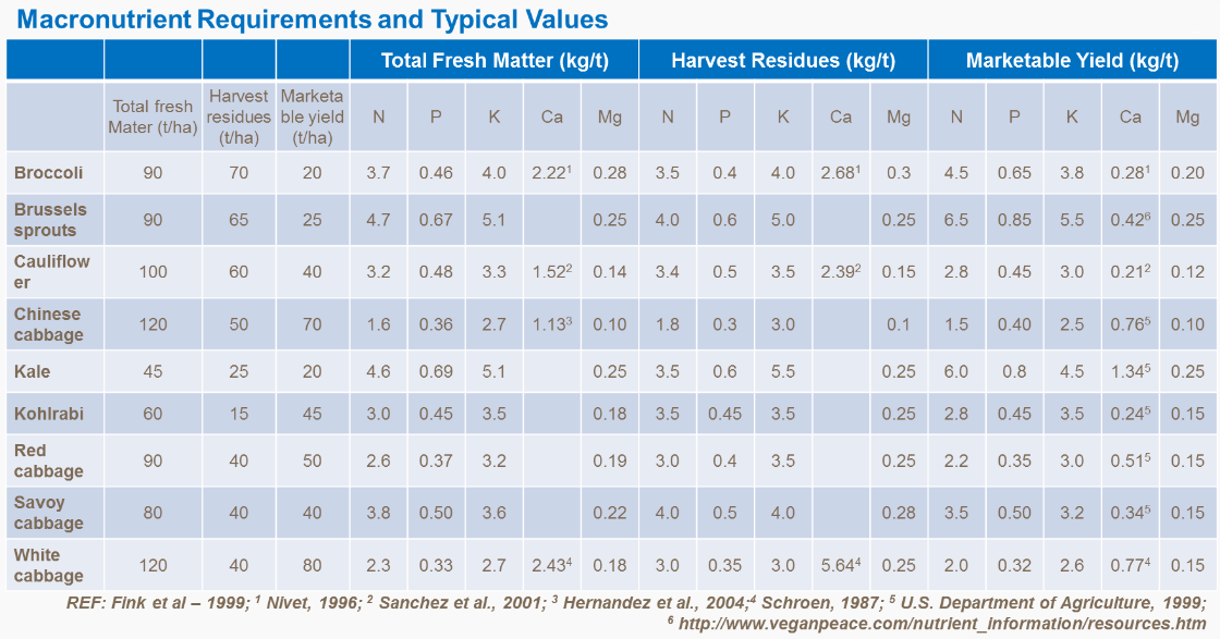 Exigences en macronutriments et valeurs typiques