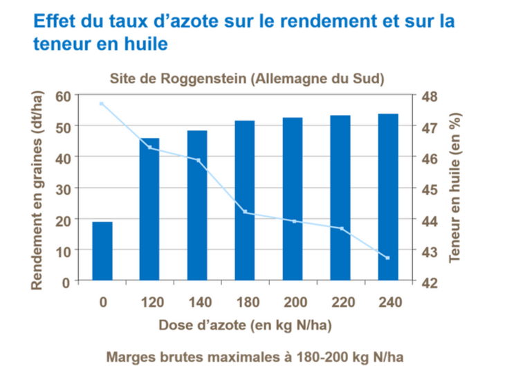 Graphique sur les effets de l&rsquo;azote sur les concentrations en prot&eacute;ines et en huile