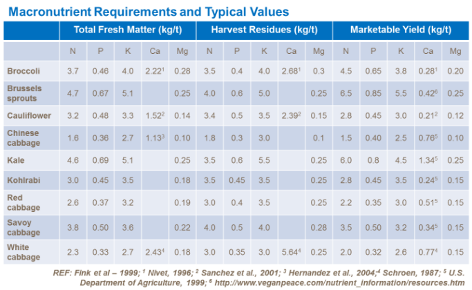 Exigences en macronutriments et valeurs typiques