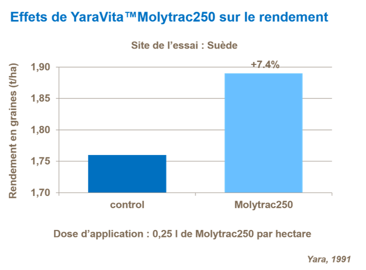 Graphique sur les effets de YaraVita&trade;Molytrac250 sur le rendement